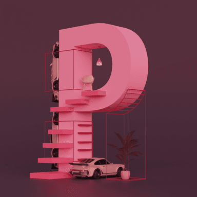 Project P , a 3D art piece on the theme of the letter P and Porsches